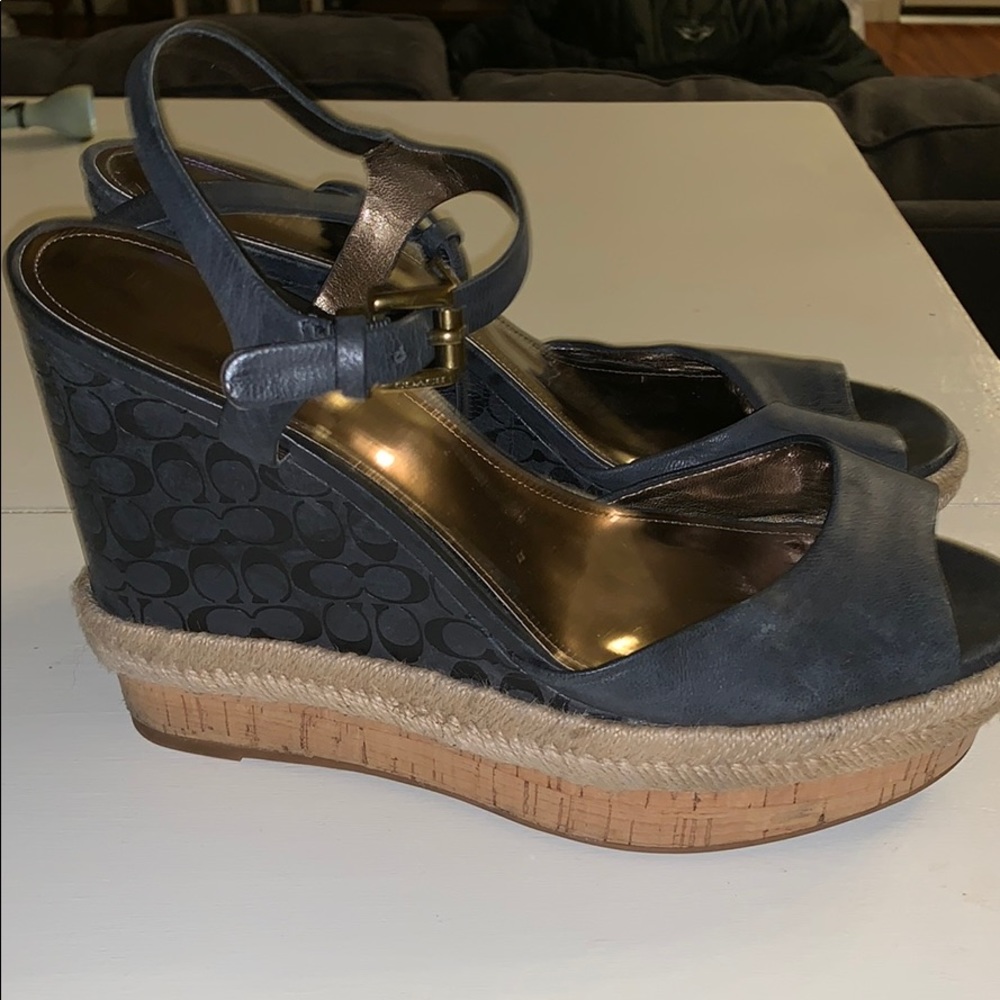 Navy Coach wedges size 10